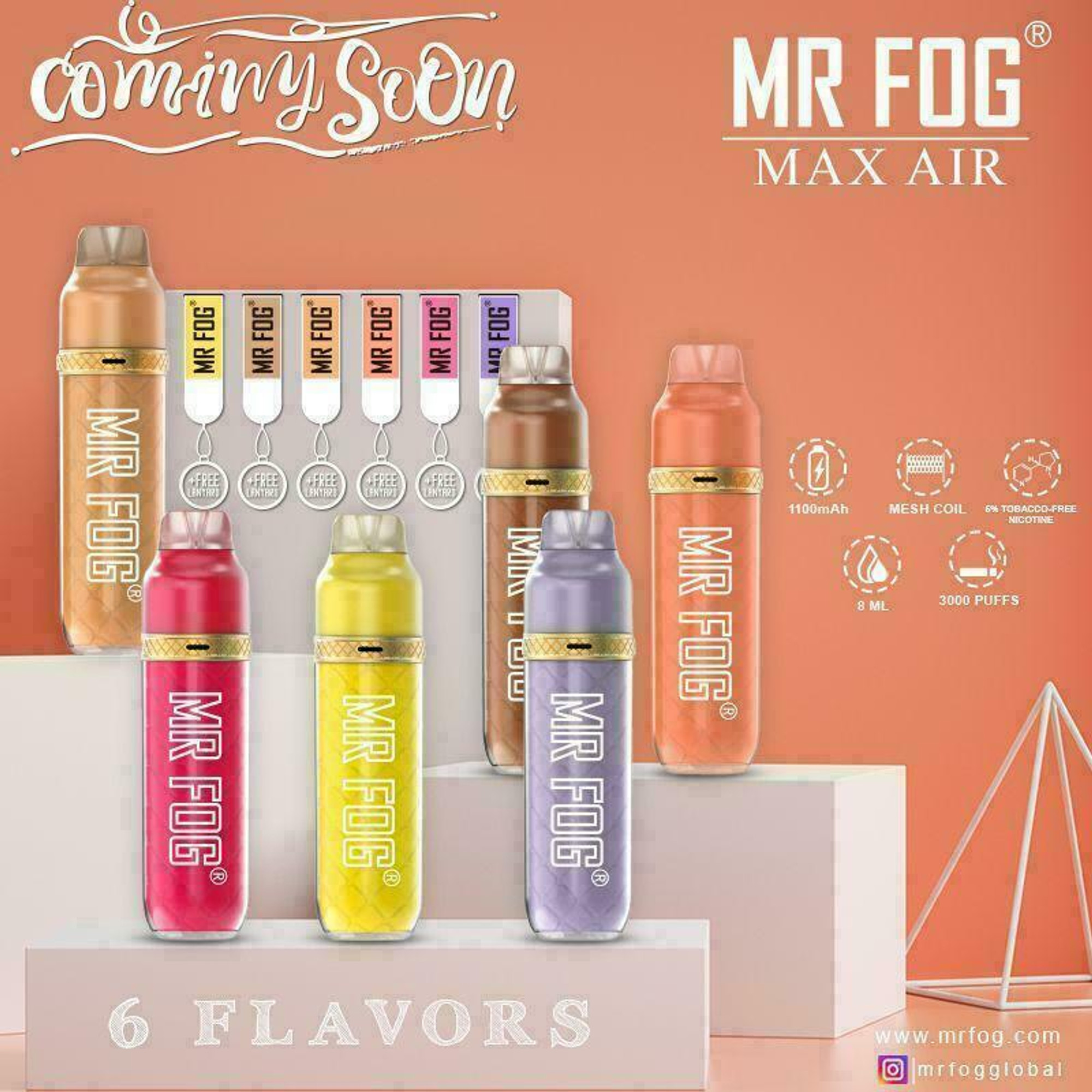 mrfog max air 5percent disposable device 6ml 3000 puffs display of10ct 66549