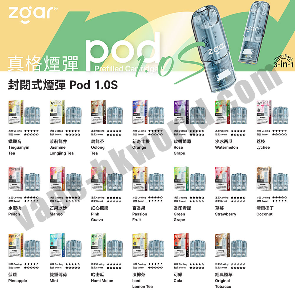 2026最新產品 Zgar 真格 POD 1.0s 3% 30ML 煙彈 3粒裝 2 zgar pod1 F01